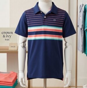 Crown & ivy Navy Stripped Polo